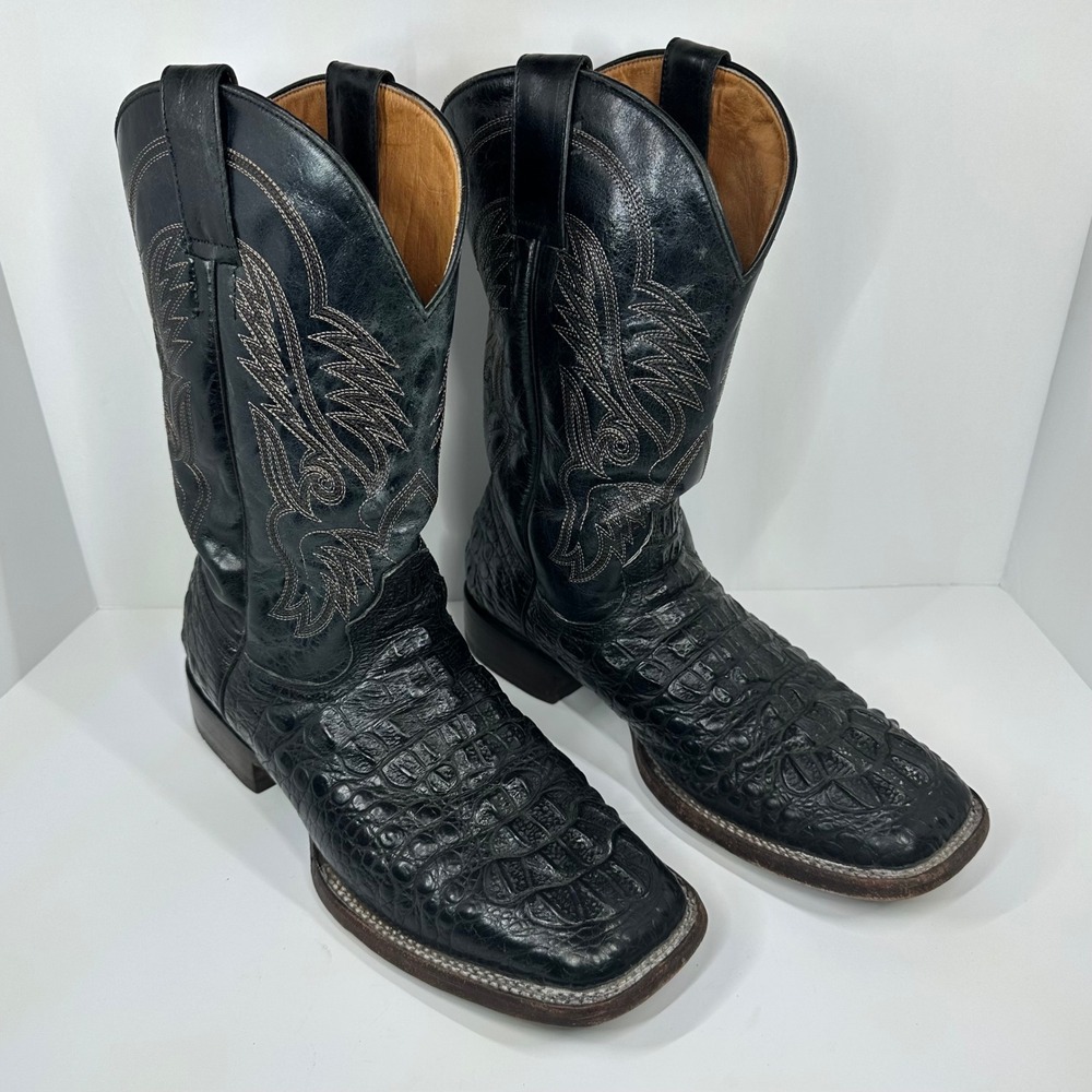 Cuadra Mens Black Caiman Print Leather Western Cowboy Boots Square Toe 8.5